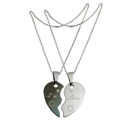 Two Pieces Couple Heart Shape Necklace by Menjewell 